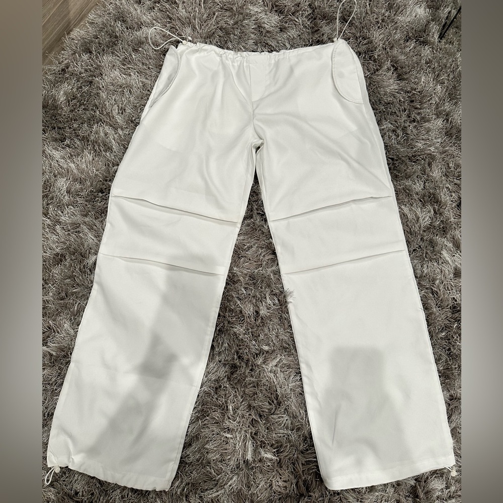White Parachute Pants with adjustable drawstrings
